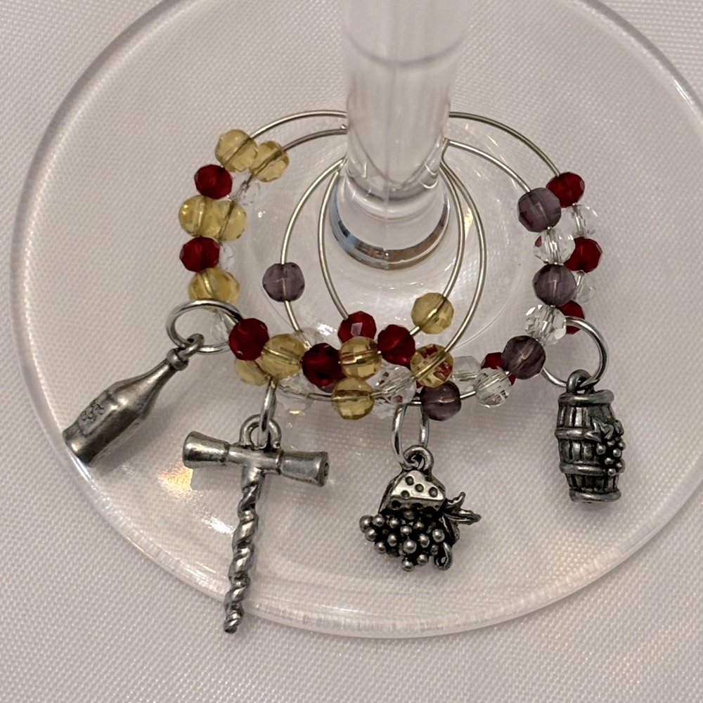 New 4 pc. Handcrafted Wine Related Wine Glass, Mug or Tumbler Charms